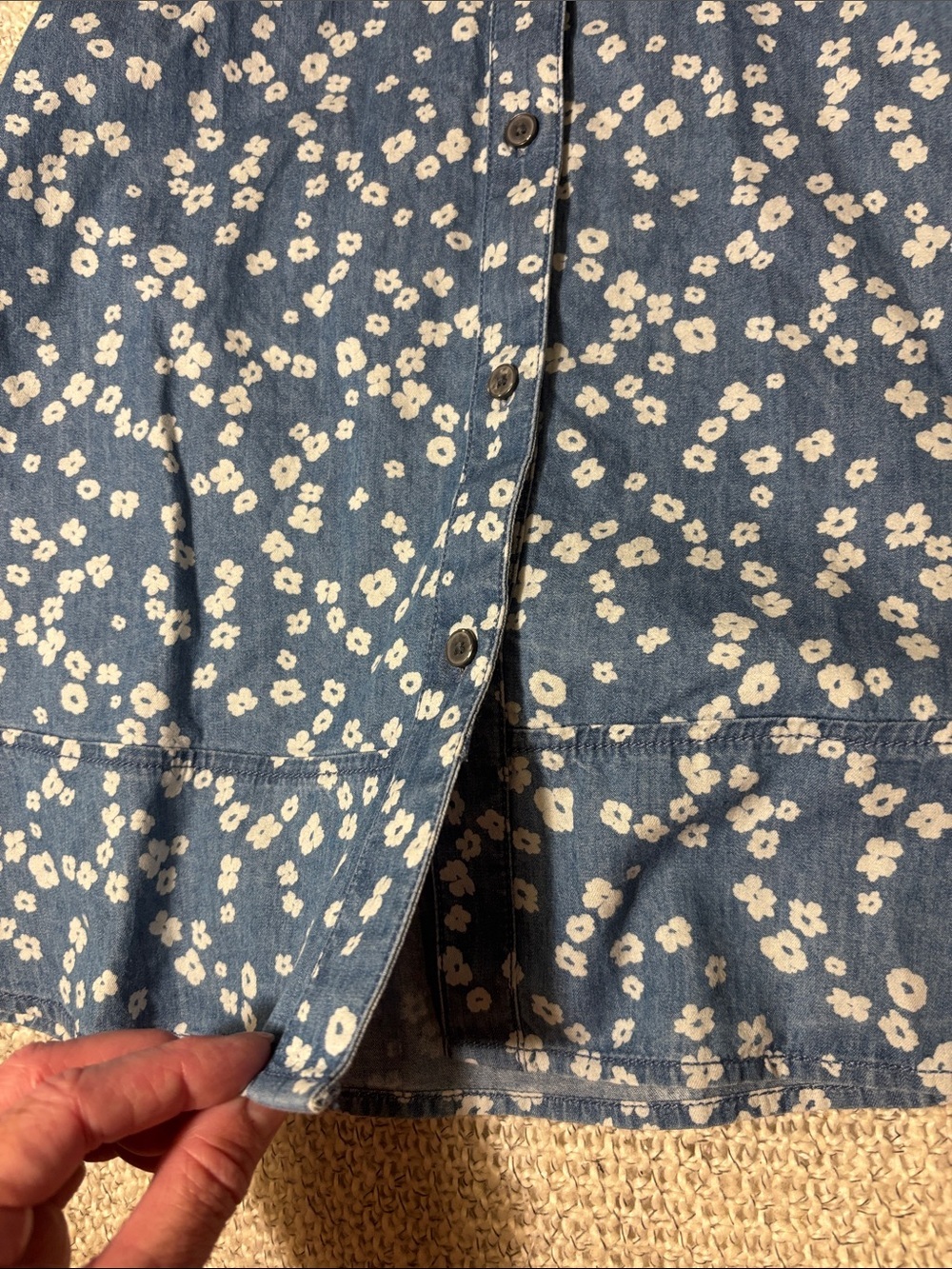 LOFT Retro Bloom Chambray Denim Mini Shirtdress with Pockets - Picture 9 of 11